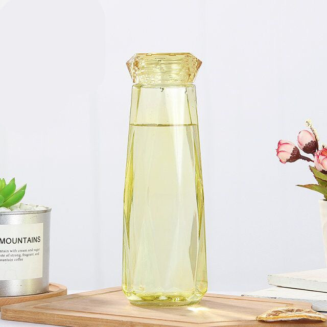 Crystal Glass Cup With Lid Glass Water Bottle Creative Rhombus