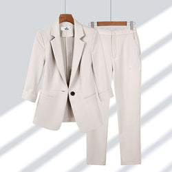 Blazer Lapel Single-breasted Jacket And Zipper Straight Pants