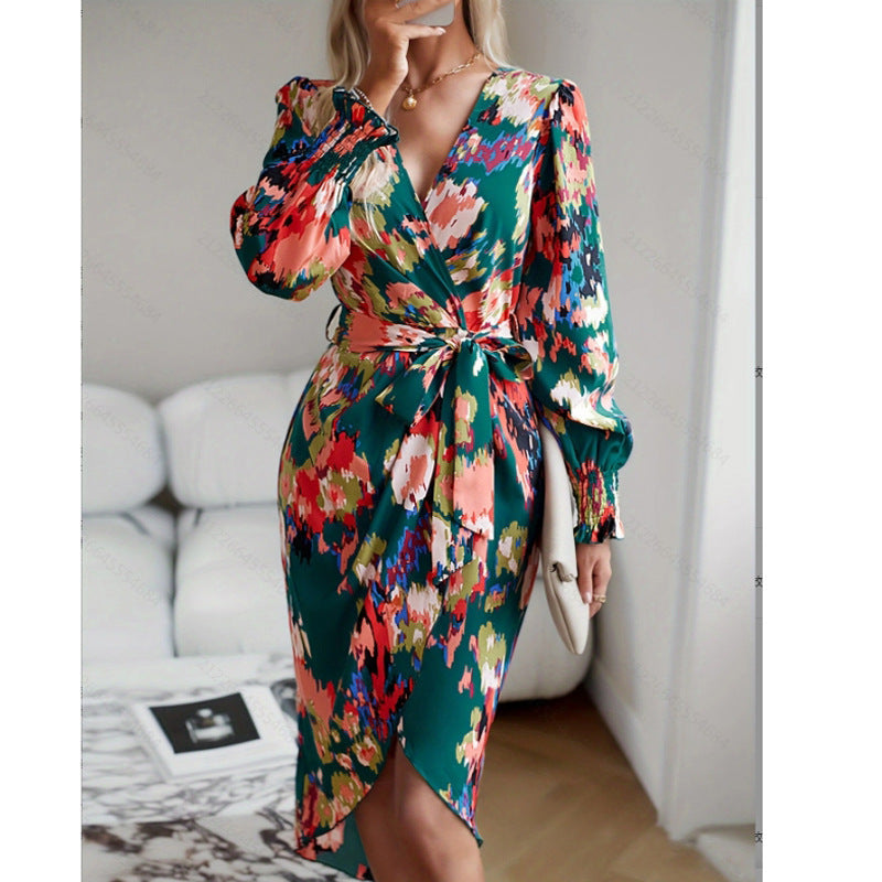 Artistic Retro V-neck Long Sleeved Dress