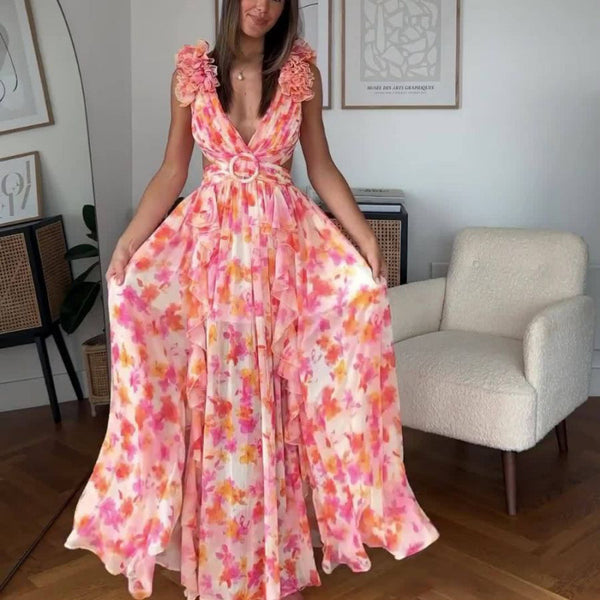 Casual Home Floral Backless Dress