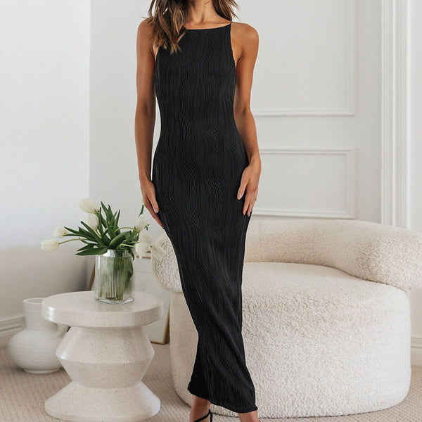 Summer Suspender Long Sleeveless Dress, Slim Fit Dress