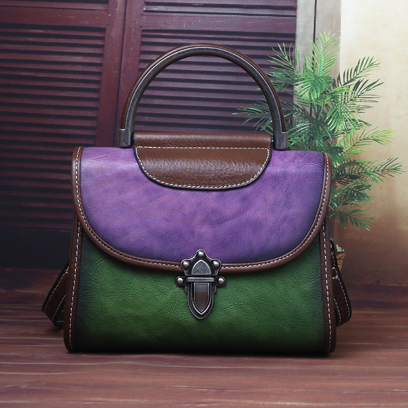2023 New First Layer Cowhide Mini Bag Artificial Color Retro Style Chinese Style Shoulder Crossbody Bag For Women