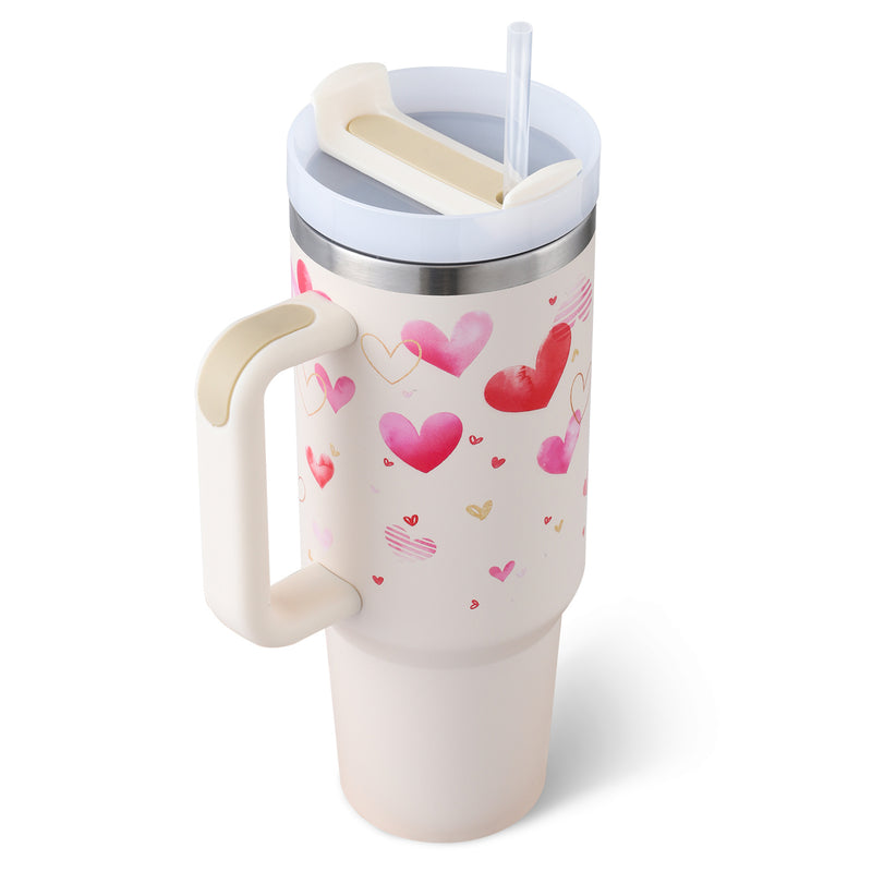 40 Oz Tumbler With Handle Straw Stainless Steel