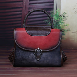 2023 New First Layer Cowhide Mini Bag Artificial Color Retro Style Chinese Style Shoulder Crossbody Bag For Women