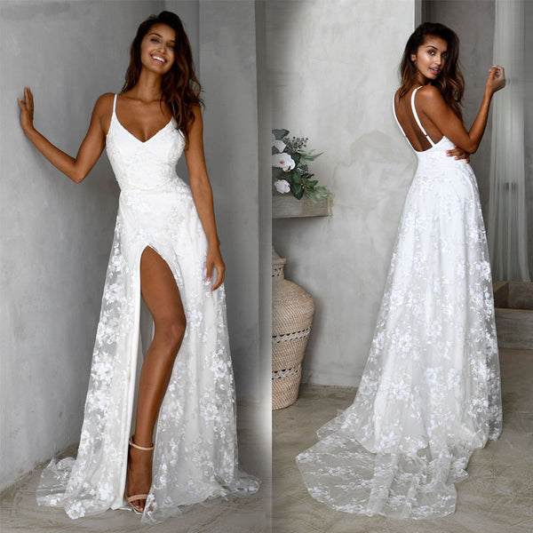 Sexy V-neck Suspender Lace Dress