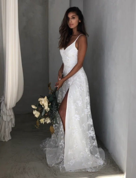 Sexy V-neck Suspender Lace Dress