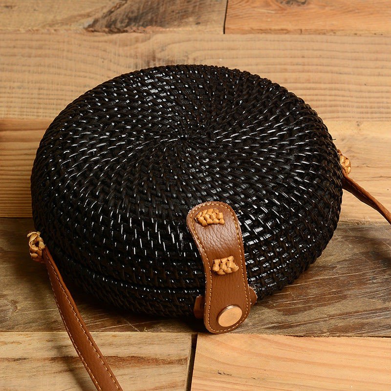 Diagonal Dyed Small Round Leather Buckle Bag