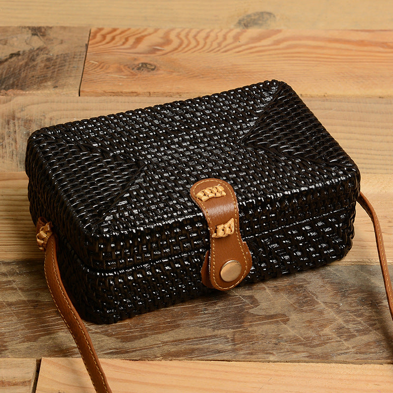 Diagonal Dyed Small Round Leather Buckle Bag
