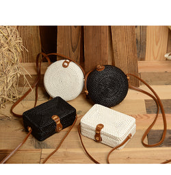 Diagonal Dyed Small Round Leather Buckle Bag