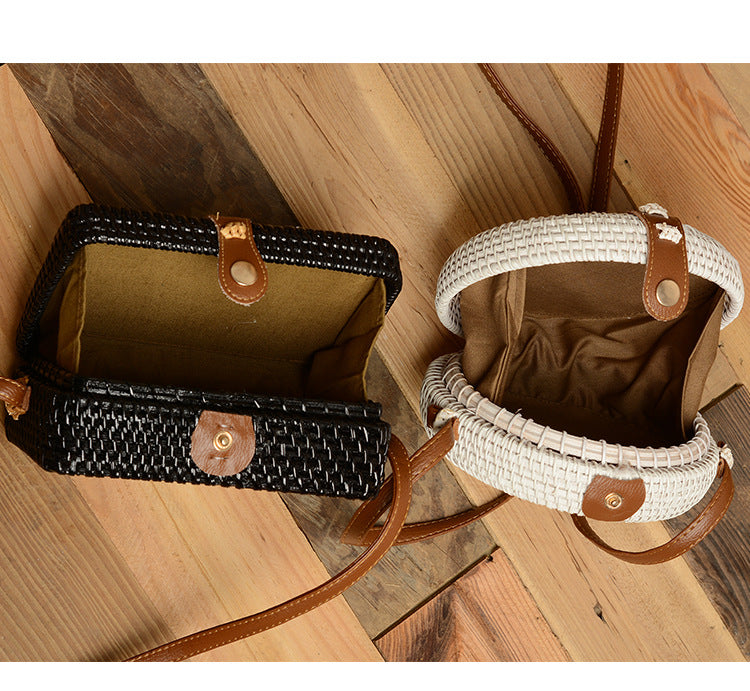 Diagonal Dyed Small Round Leather Buckle Bag