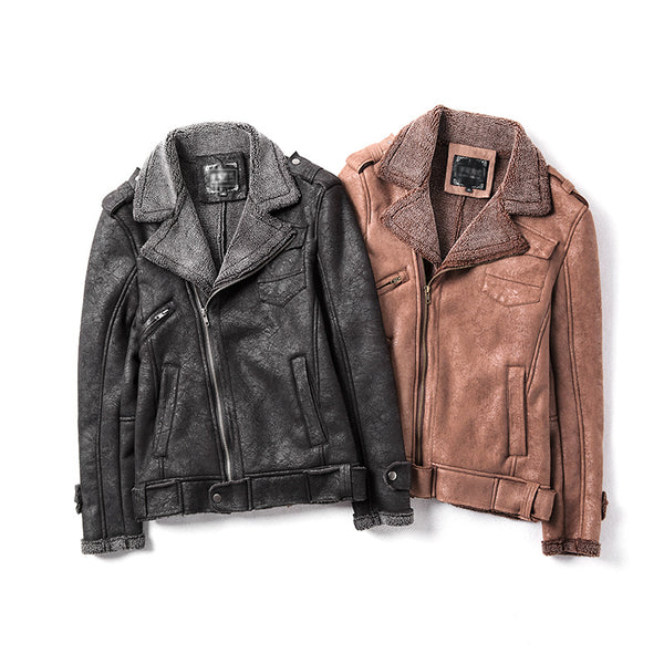 Motorcycle Leather Coat Winter Cotton Padded