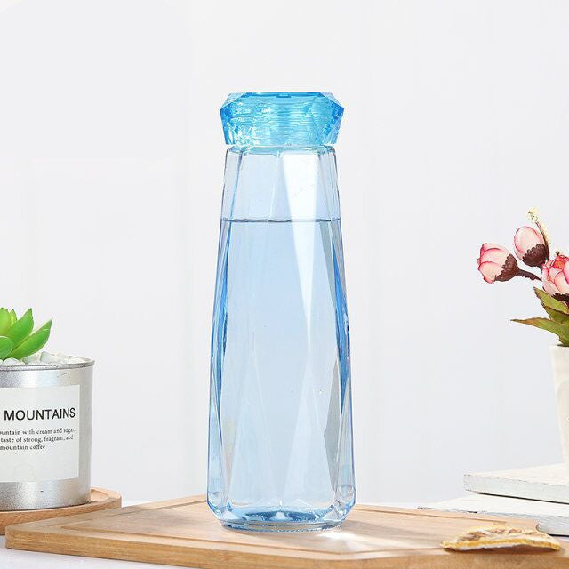 Crystal Glass Cup With Lid Glass Water Bottle Creative Rhombus