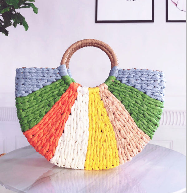 Women&#039;s Summer Straw Woven Bag Handbag Mixed Color Woven Bag