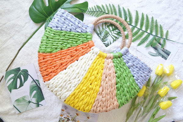 Women&#039;s Summer Straw Woven Bag Handbag Mixed Color Woven Bag