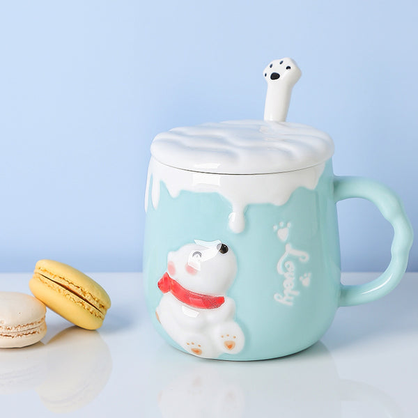Cute Creative Ceramic Cup With Lid Spoon