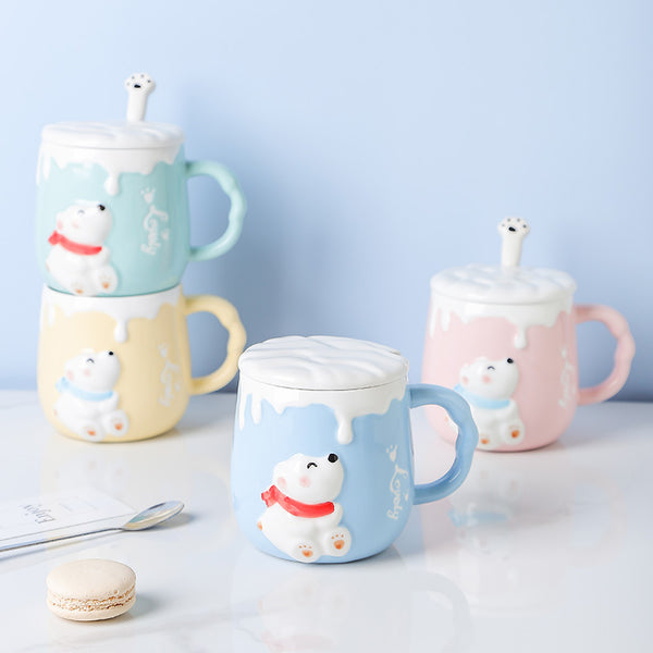 Cute Creative Ceramic Cup With Lid Spoon