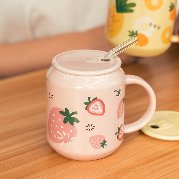 Creative Ceramic Cup With Lid Flower Tea Cup