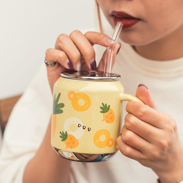 Creative Ceramic Cup With Lid Flower Tea Cup