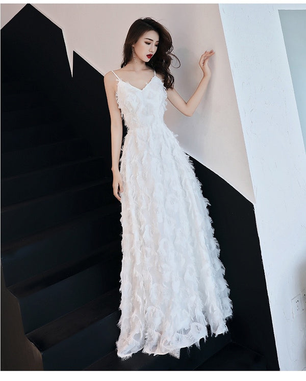Evening Dress Female White Suspenders