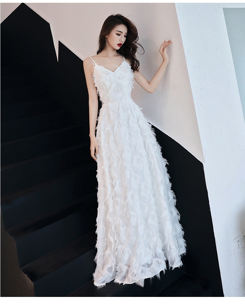 Evening Dress Female White Suspenders