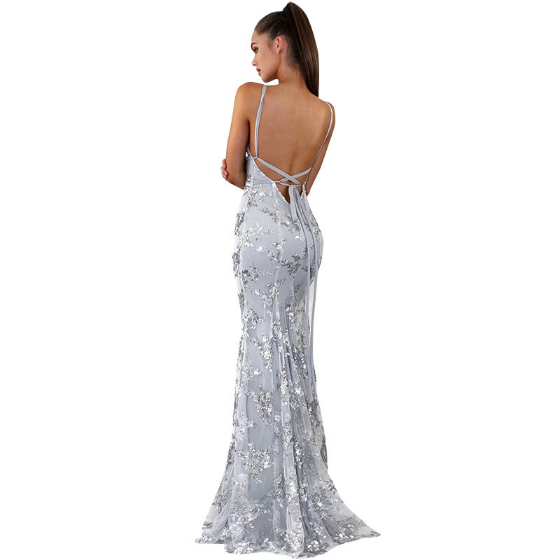 V-neck Suspenders Sequined Dress