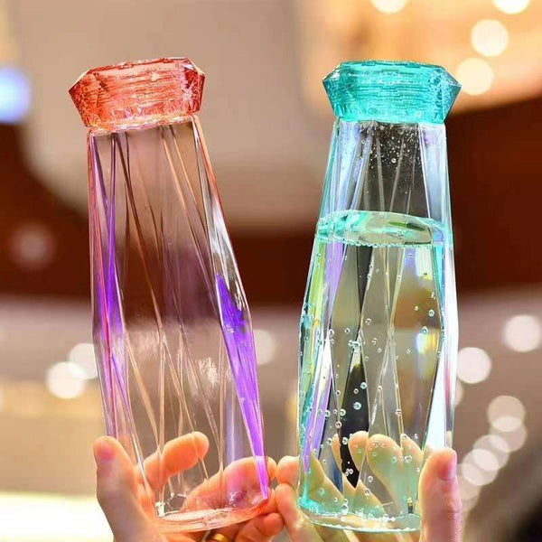 Crystal Glass Cup With Lid Glass Water Bottle Creative Rhombus