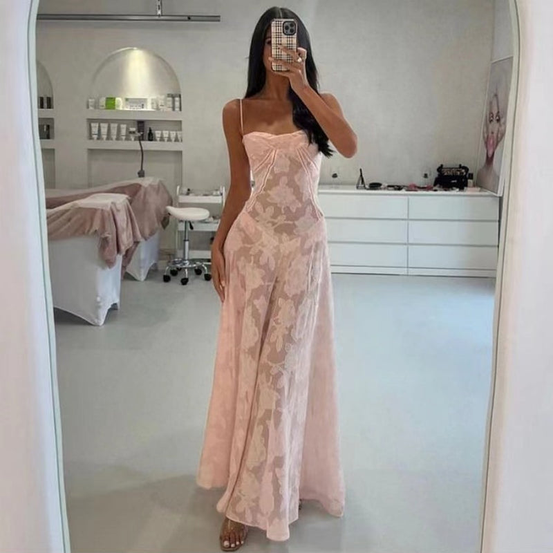 Suspender Summer Slim Back Lace-up Long Dress