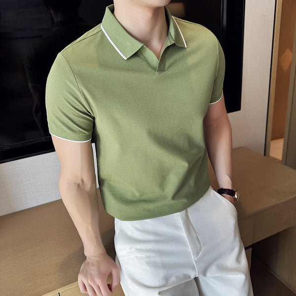 Pearl Cotton Lapel Short Sleeve Polo Shirt