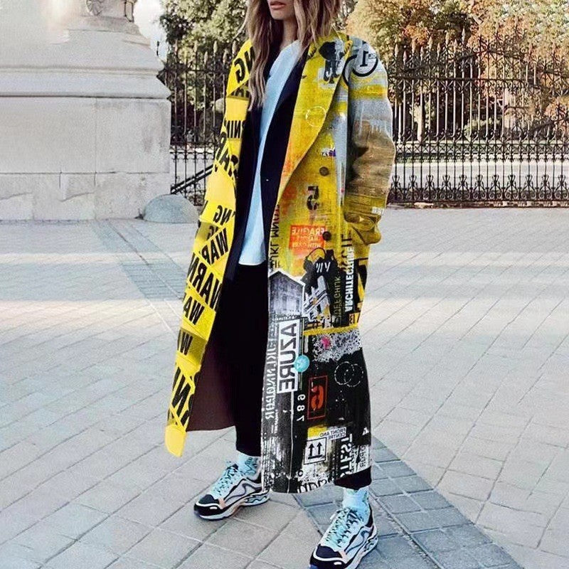 Women's Printed Dragon And Phoenix Woolen Coat