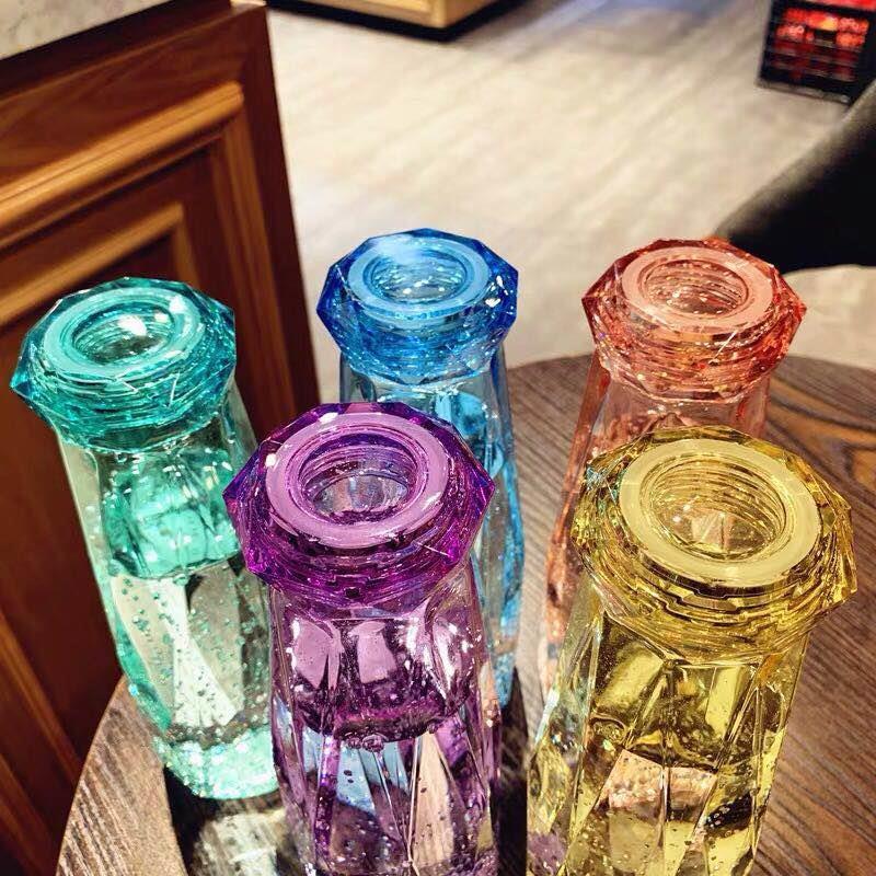 Crystal Glass Cup With Lid Glass Water Bottle Creative Rhombus