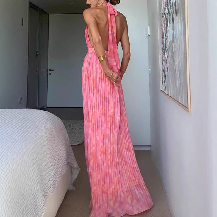 Sexy Deep V Lace-up Backless Dress