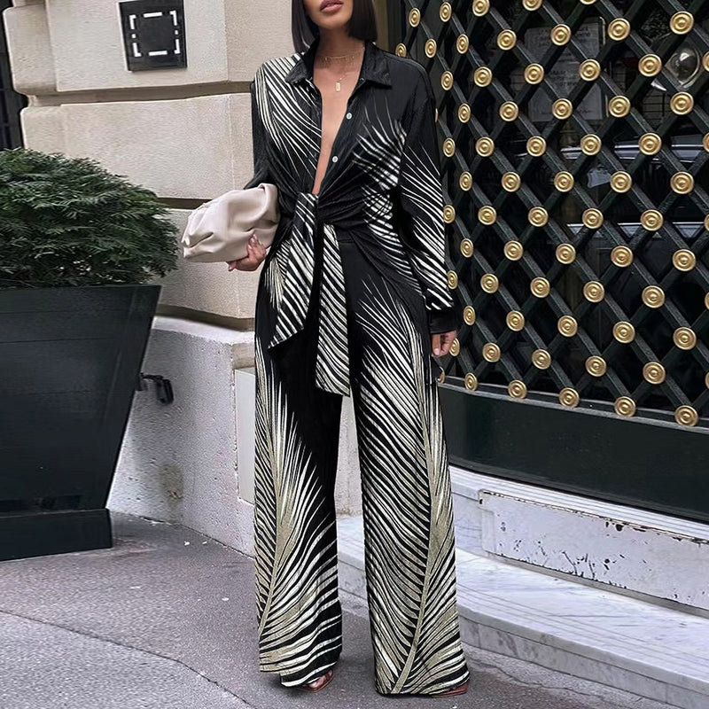 Printed Long-sleeved Trousers Casual Shirt Two-piece