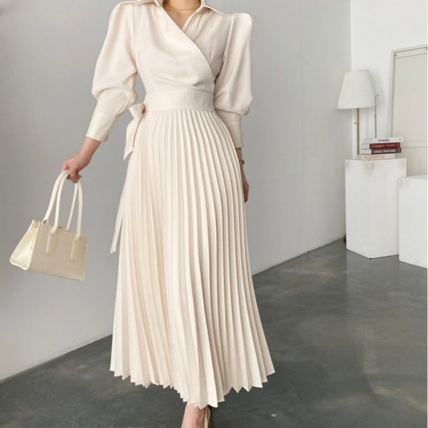 Casual Solid Commute Pleated Dress