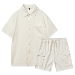 Elastic Waist Shorts Plain Young Two-piece Set