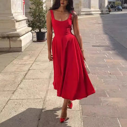 Solid Color Square Collar Sling Dress