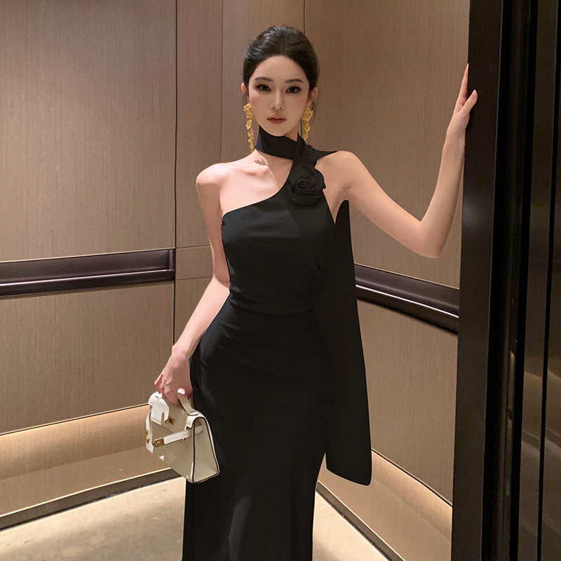 Elegant French Style Retro Sense Of Atmosphere Shoulder Dress