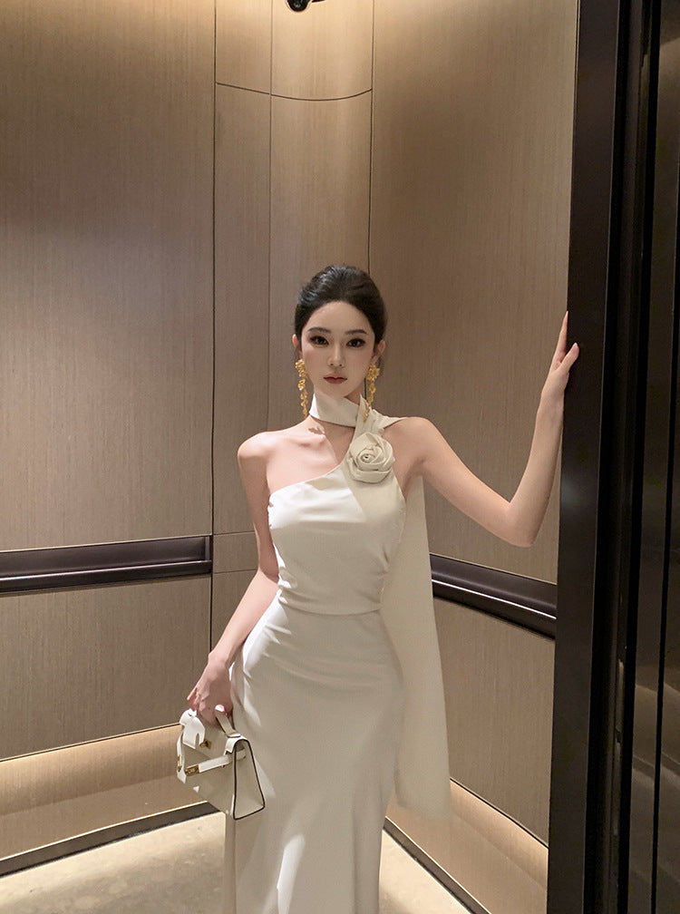Elegant French Style Retro Sense Of Atmosphere Shoulder Dress