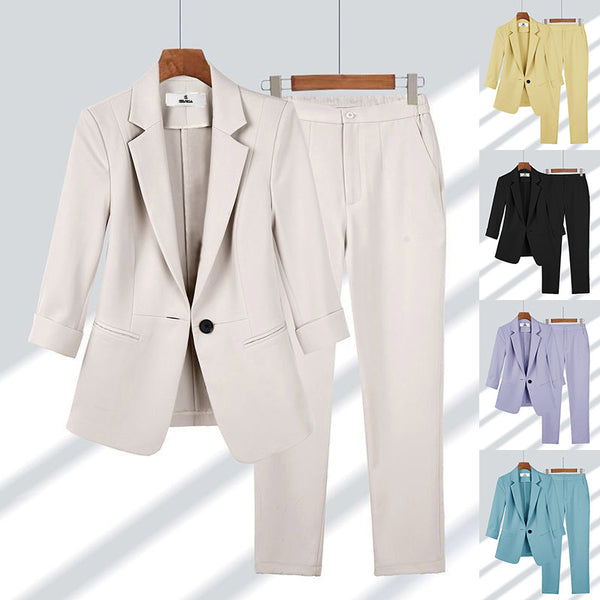 Blazer Lapel Single-breasted Jacket And Zipper Straight Pants