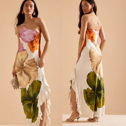 Spring And Summer Oblique Shoulder Dress