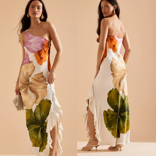 Spring And Summer Oblique Shoulder Dress