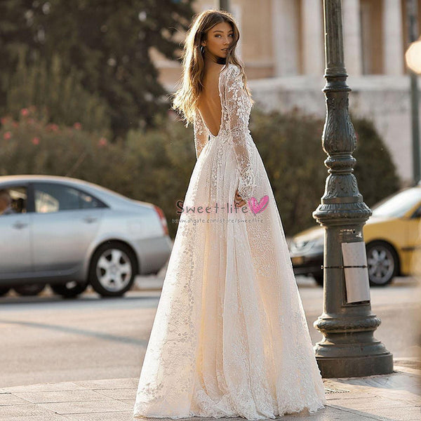 Elegant French Lace Long Sleeve Wedding Dress