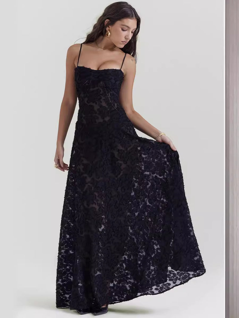 Suspender Summer Slim Back Lace-up Long Dress