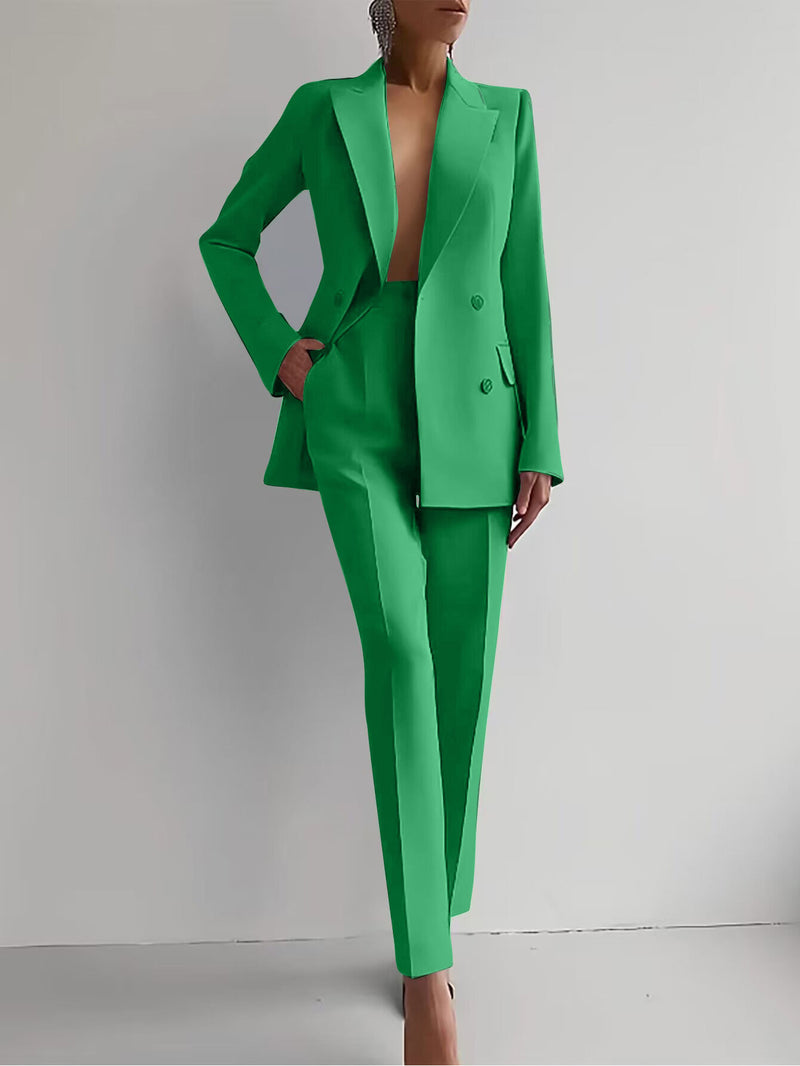 Elegant Long Sleeve Single-breasted Jacket And Slim Fit Trousers Business Suits