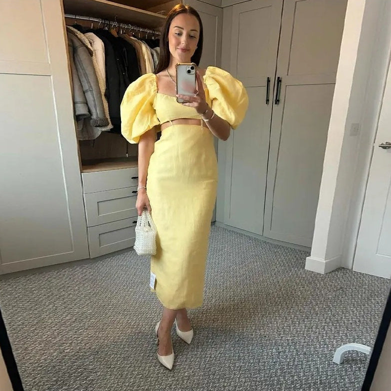 Vintage Puff Sleeve High Waist Dress