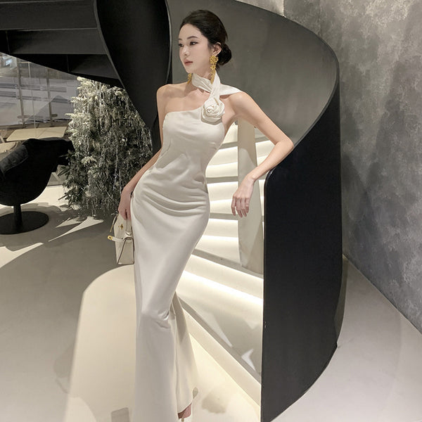 Elegant French Style Retro Sense Of Atmosphere Shoulder Dress