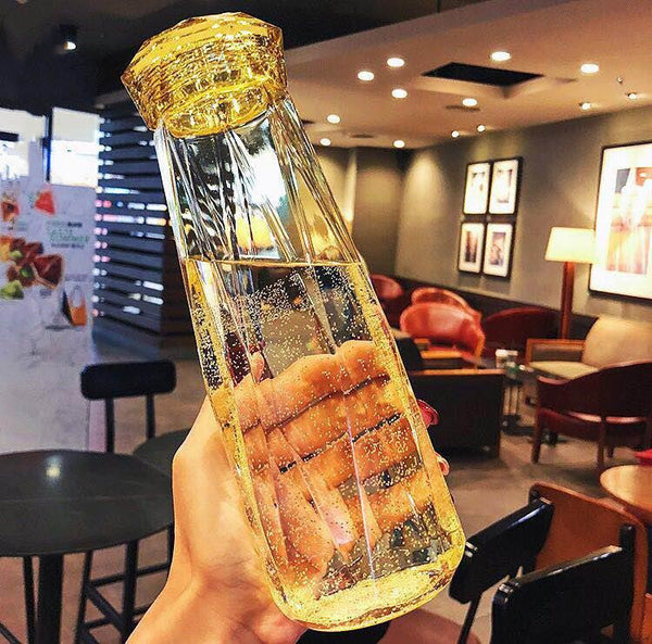 Crystal Glass Cup With Lid Glass Water Bottle Creative Rhombus