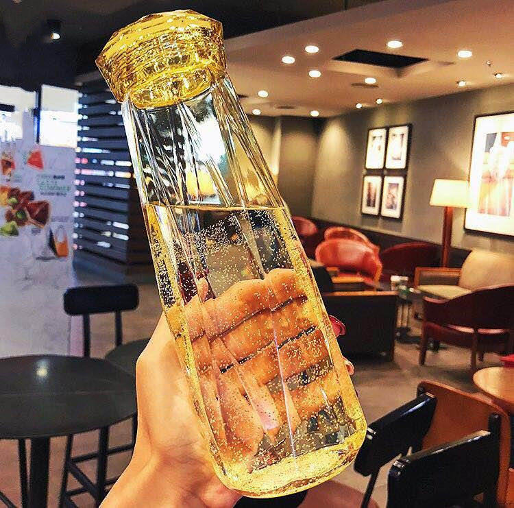 Crystal Glass Cup With Lid Glass Water Bottle Creative Rhombus