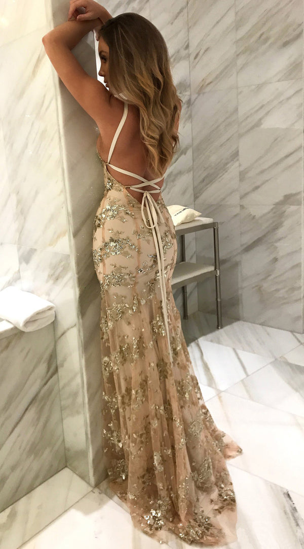V-neck Suspenders Sequined Dress