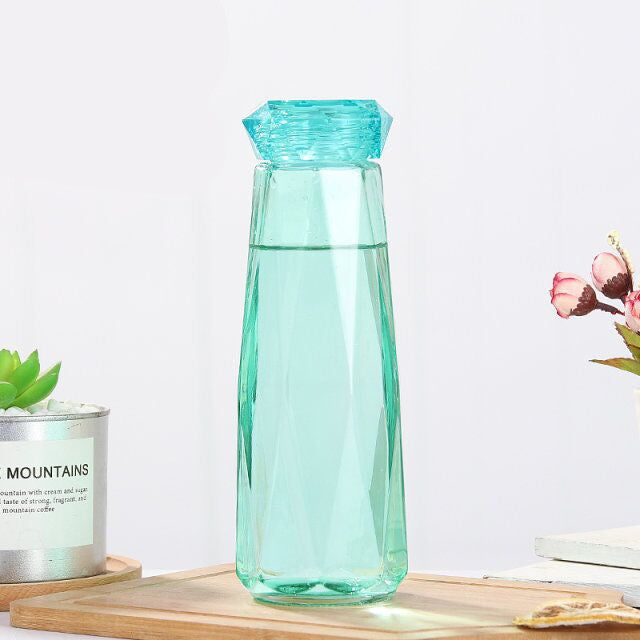 Crystal Glass Cup With Lid Glass Water Bottle Creative Rhombus