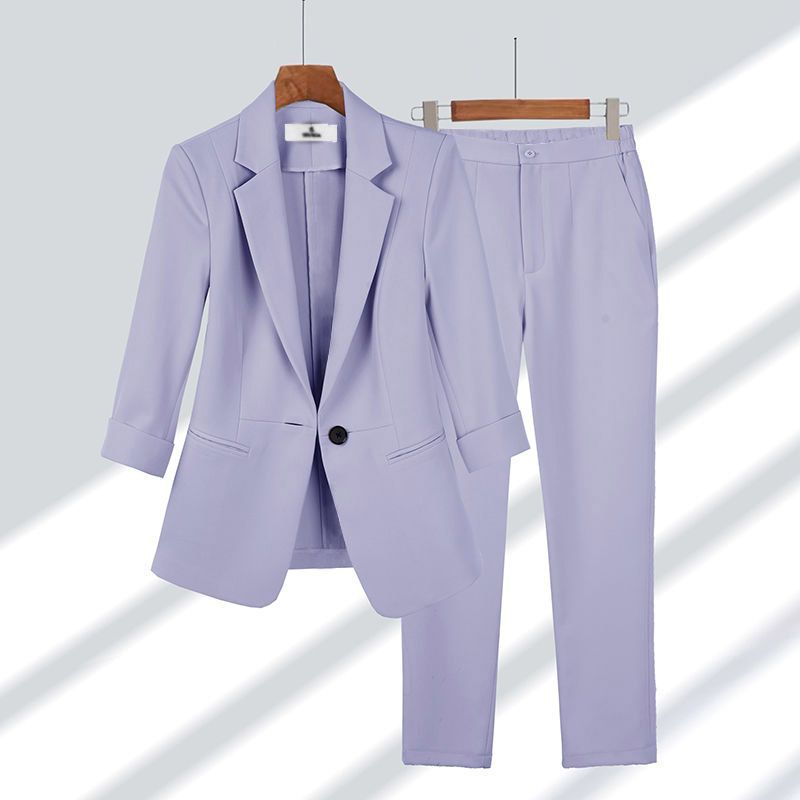 Blazer Lapel Single-breasted Jacket And Zipper Straight Pants